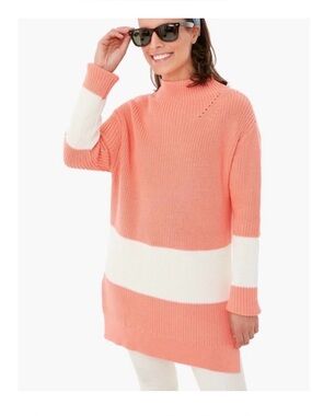 Tuckernuck Women's Colorblock Crewneck Sweater - Coral & White Broadway Stripe S